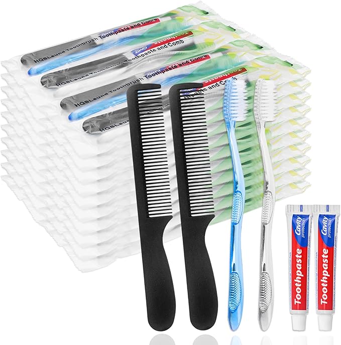 30 Pack Disposable Toothbrushes with Toothpaste and Comb for Homeless Individually Wrapped,10g Travel Toothpaste,7inch Black Hair Comb,Soft Bristle Toothbrush for Hotel,AirBnb,Shelter,Charity