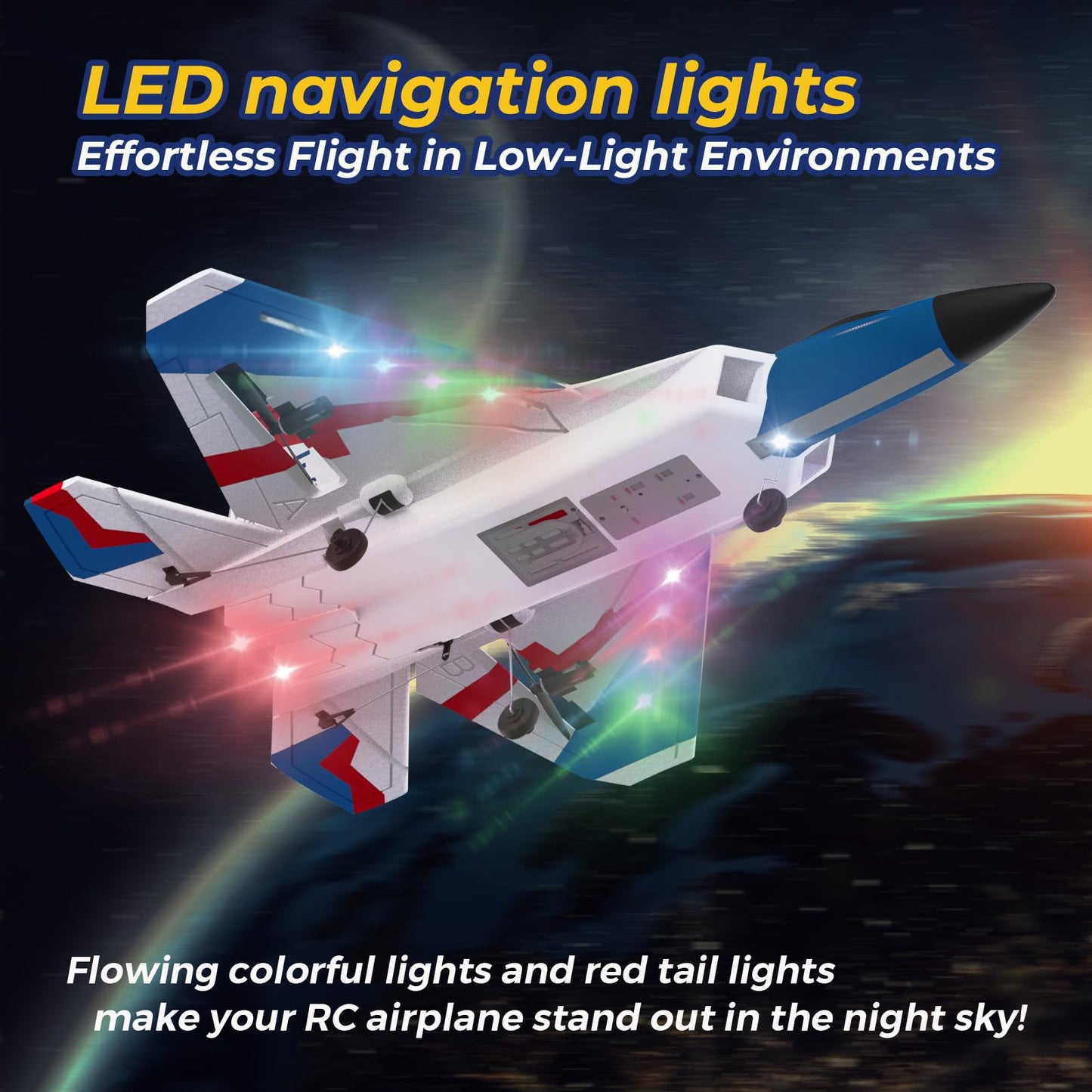 rcxsuv RC Airplane 4 Channel with Lights | F22 RC Plane with 6-axis Gyro Stabilizer for Beginner, Remote Control Airplane for Adults 37mins Flight Time - 19in*14in