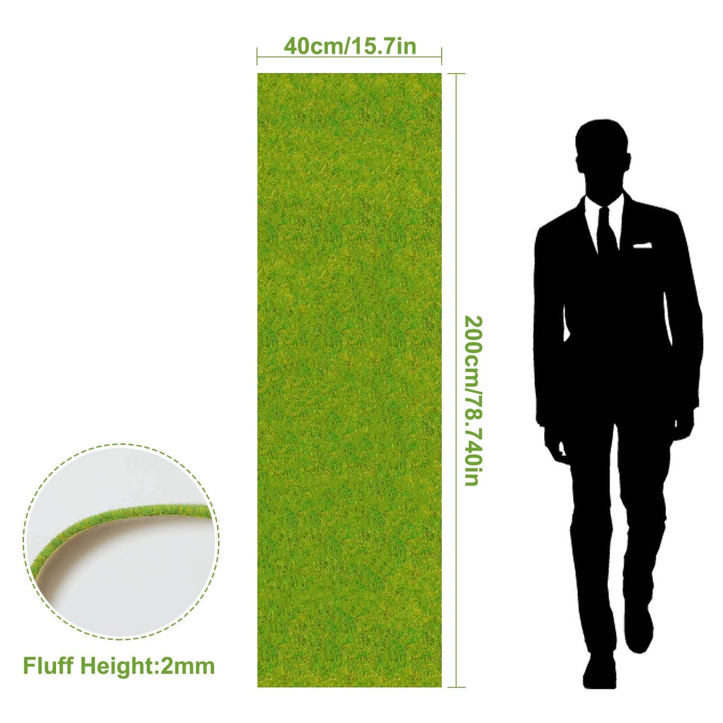 Evemodel Artificial Model Grass Mat Trains Grass Green 40x200cm or 15.7‘’ x 78'' for Decoration Craft Scenery Model DIY CP2138 (Grass Green)