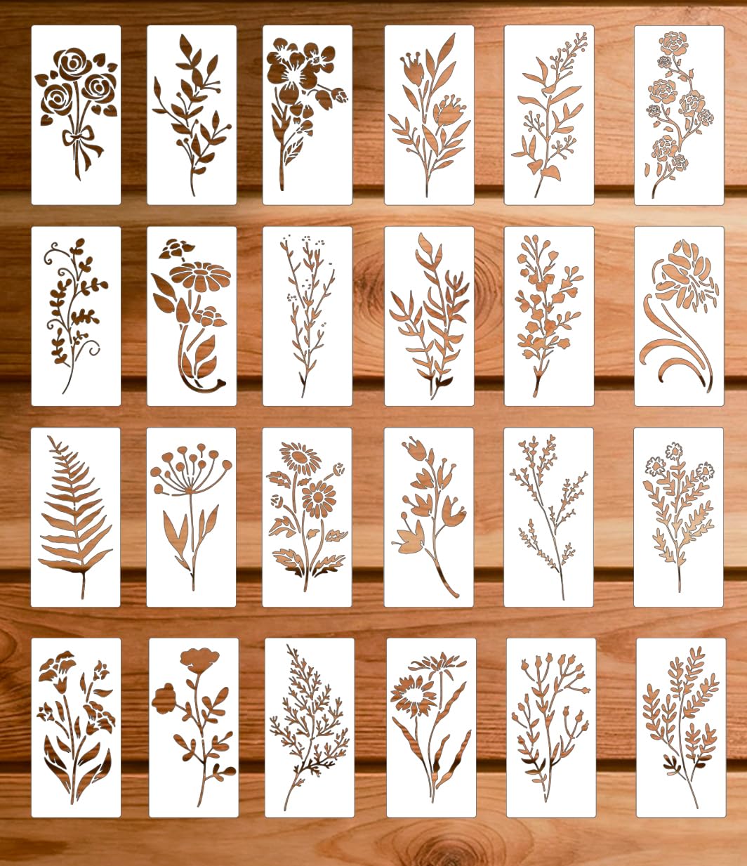 24 PCS Stencils for Crafts Reusable, Flower Leaf Texture Mixed Stencils for Painting, Geometric Spider Web Templates Abstract Layering Spray Paint on Wood Furniture Card Canvas Paper Scrapbook