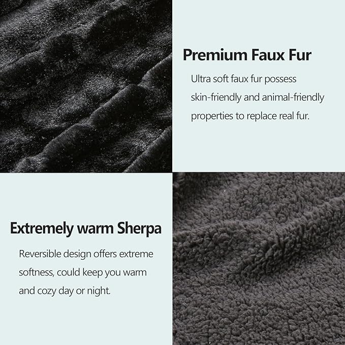NEWCOSPLAY Super Soft Faux Fur Blanket Twin Size Black Sherpa Fuzzy Plush Warm Blanket for Sofa Bed (Black, Twin(60"x80"))