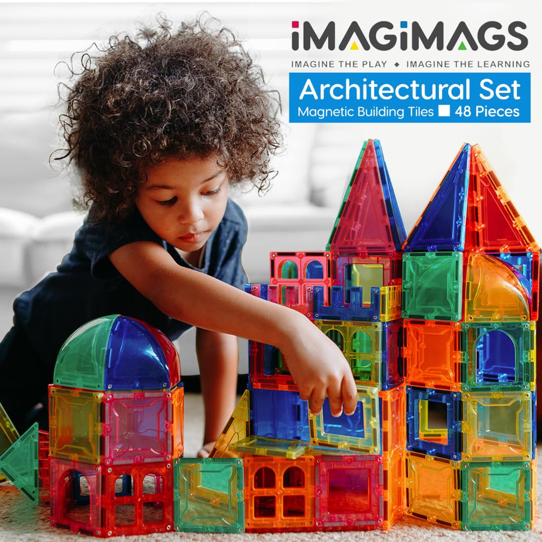 Imagimags Magnetic Building Tiles, 48 Piece Architectural Dome Set for Boys Girls Kids, Educational Creative Learning Activity Building Block Toddler Toys, Children Ages 3 Years +