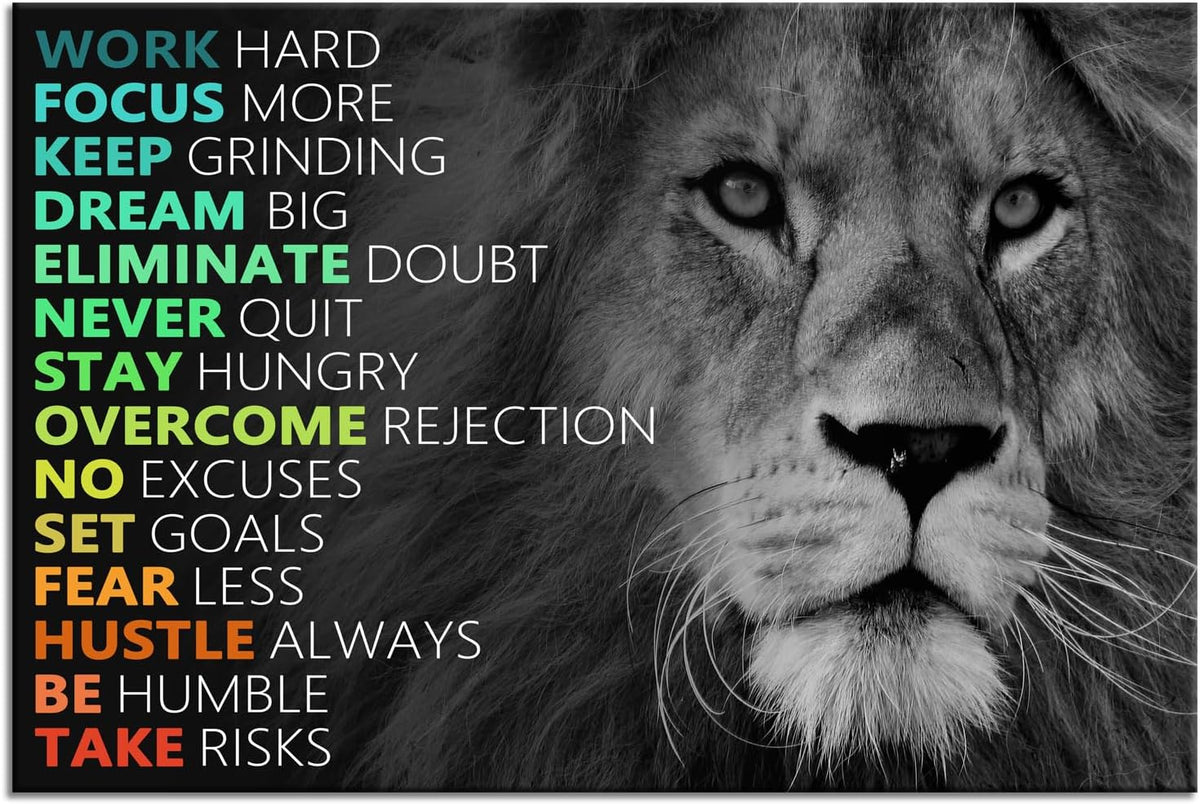 Inspirational Canvas Wall Art Colorful Poster Painting Artwork Motivational Lion Picture Print Wall Decor for Home Office Living Room Bedroom Workplace Wooden Framed Ready to Hang [12''Wx 18''H]