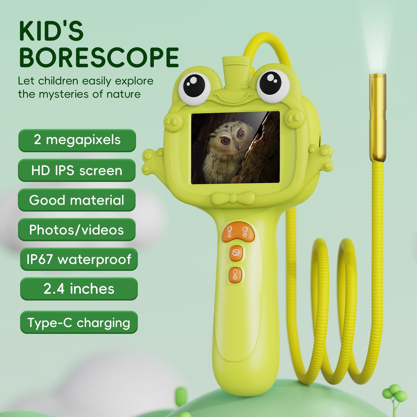 Kids Borescope Borescope Camera Toy with Light for Kids - STEM Science Educational Toy for 4 5 6 7 8 9 10 Years Old Boys Girls Birthday Gift, Snake Scope Camera for Outdoor Camping Nature Exploration