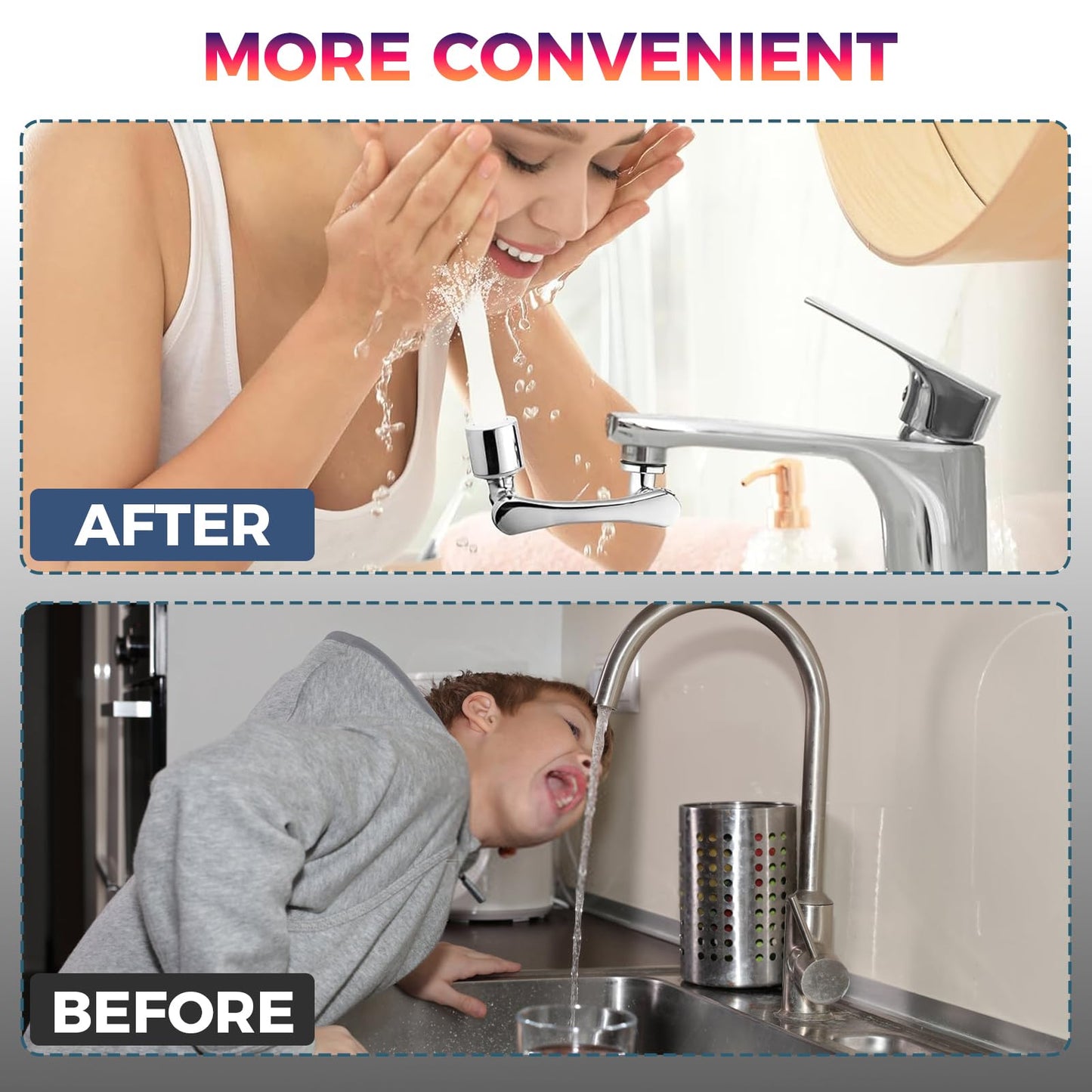 1440° Swivel Faucet Extender Sink Aerator 2 Mode Splash Water Filter Extension Kitchen Bathroom 360° Rotatable Spray Attachment Multifunctional Universal Robotic Arm Wash Hand Hair