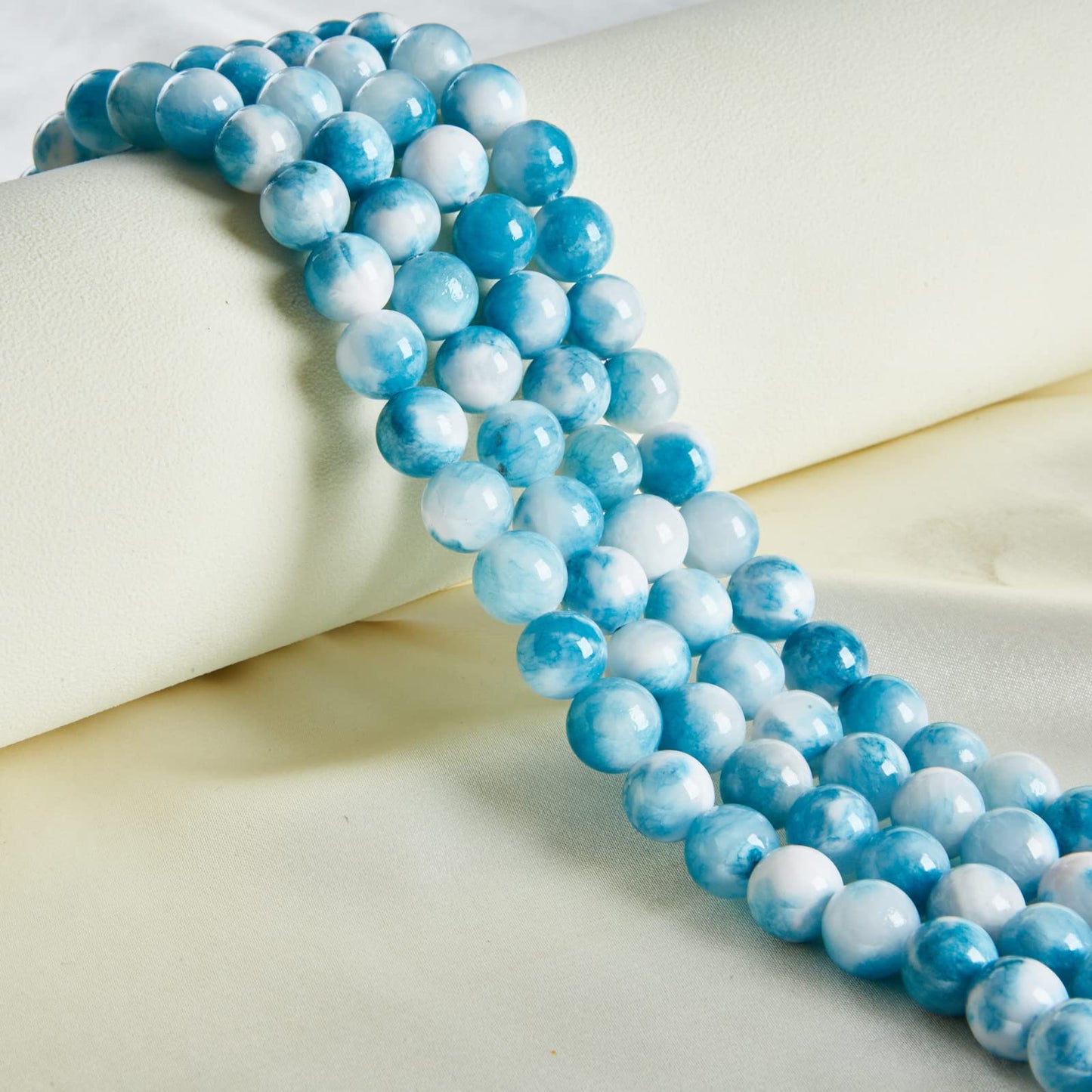 60pcs 6mm Blue White Jade Beads Natural Gemstone Beads Round Loose Beads for Jewelry Making