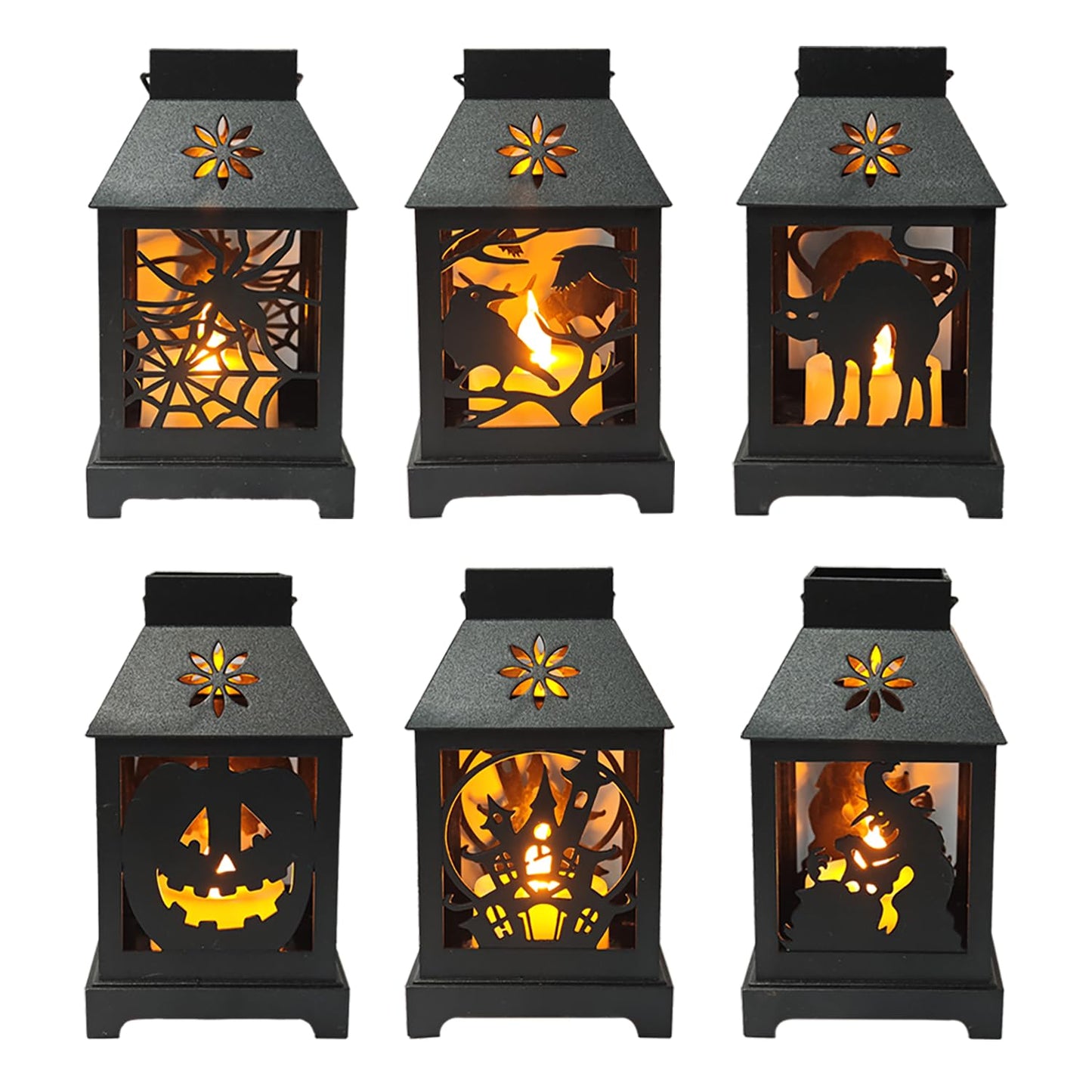 Tujoe 6 Pcs Halloween Mini Lantern with Flickering LED Candles 4.5 Inch Halloween Lantern Decoration Bulk Decorative Hanging Spooky Halloween Lanterns for Indoor Outdoor Party Halloween Decoration