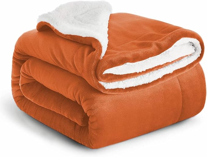 IR Imperial Rooms Sherpa Blankets Queen Size - Thick and Warm Blankets for Winter, Reversible Soft and Fuzzy Fluffy Queen Size Blanket for Bed, Rust, 90x90 Inches