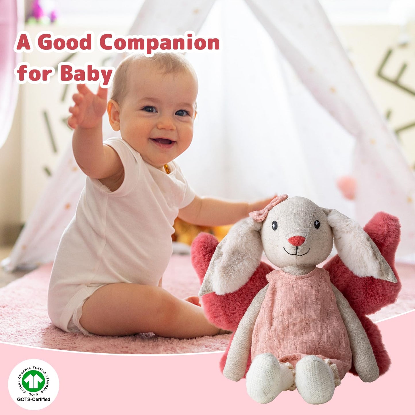 CUDDLE CORNER 11" Easter Bunny Plush Toy with Wings, Linen Cotton Stuffed Rabbit Animal, Easter Decor Plush Figure, Bunny Stuffed Animal Gift for Baby