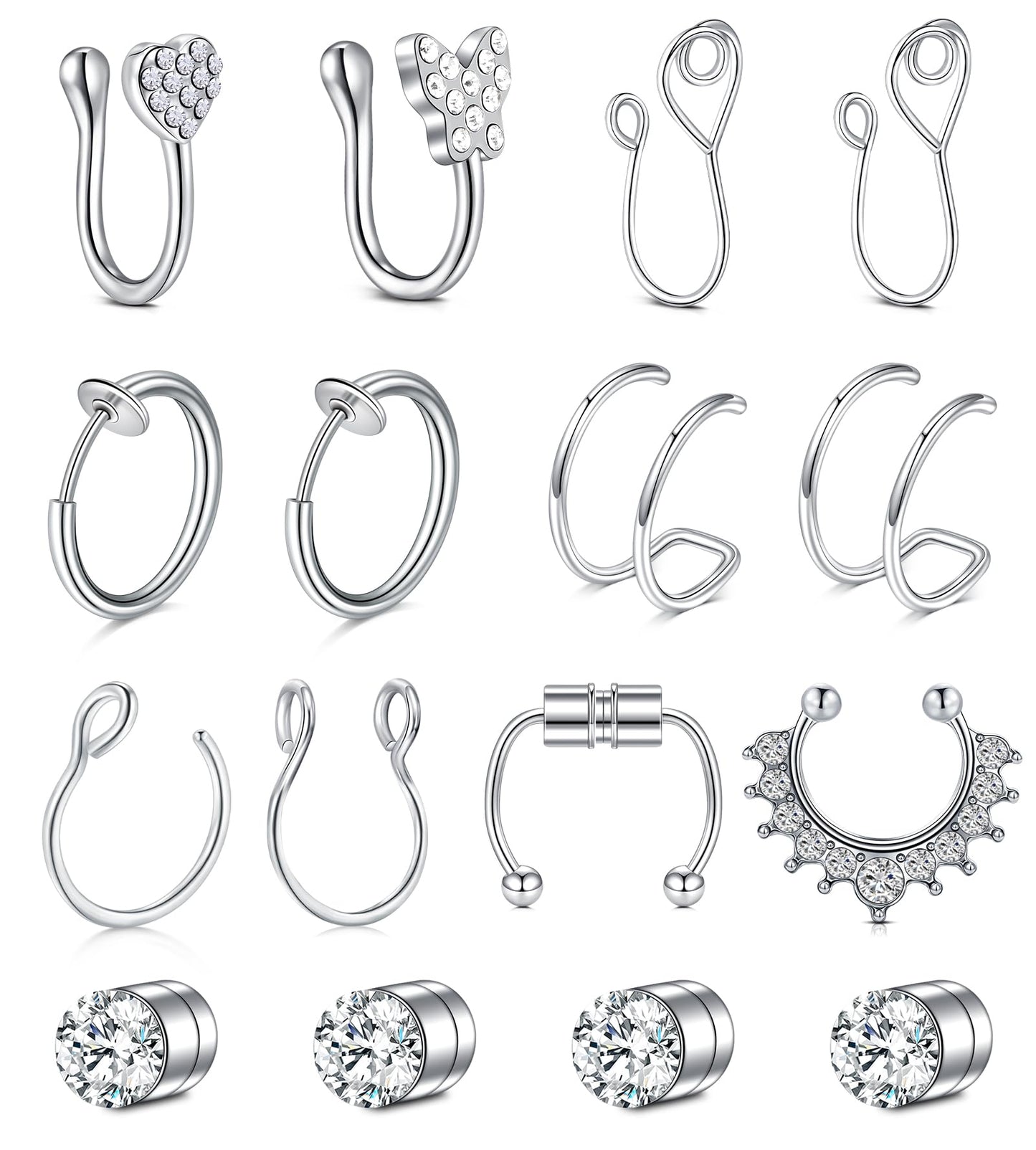 D.Bella Fake Nose Ring Faux Nose Rings Hoop Clip On Earrings for Men Women Non Piercing