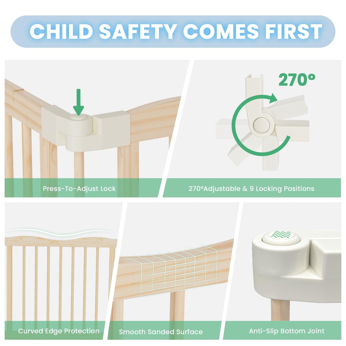 7-in-1 Foldable Wooden Toddler Climbing Toys, Foldable Wooden Playpen - Adjustable Wood Baby Play Yard