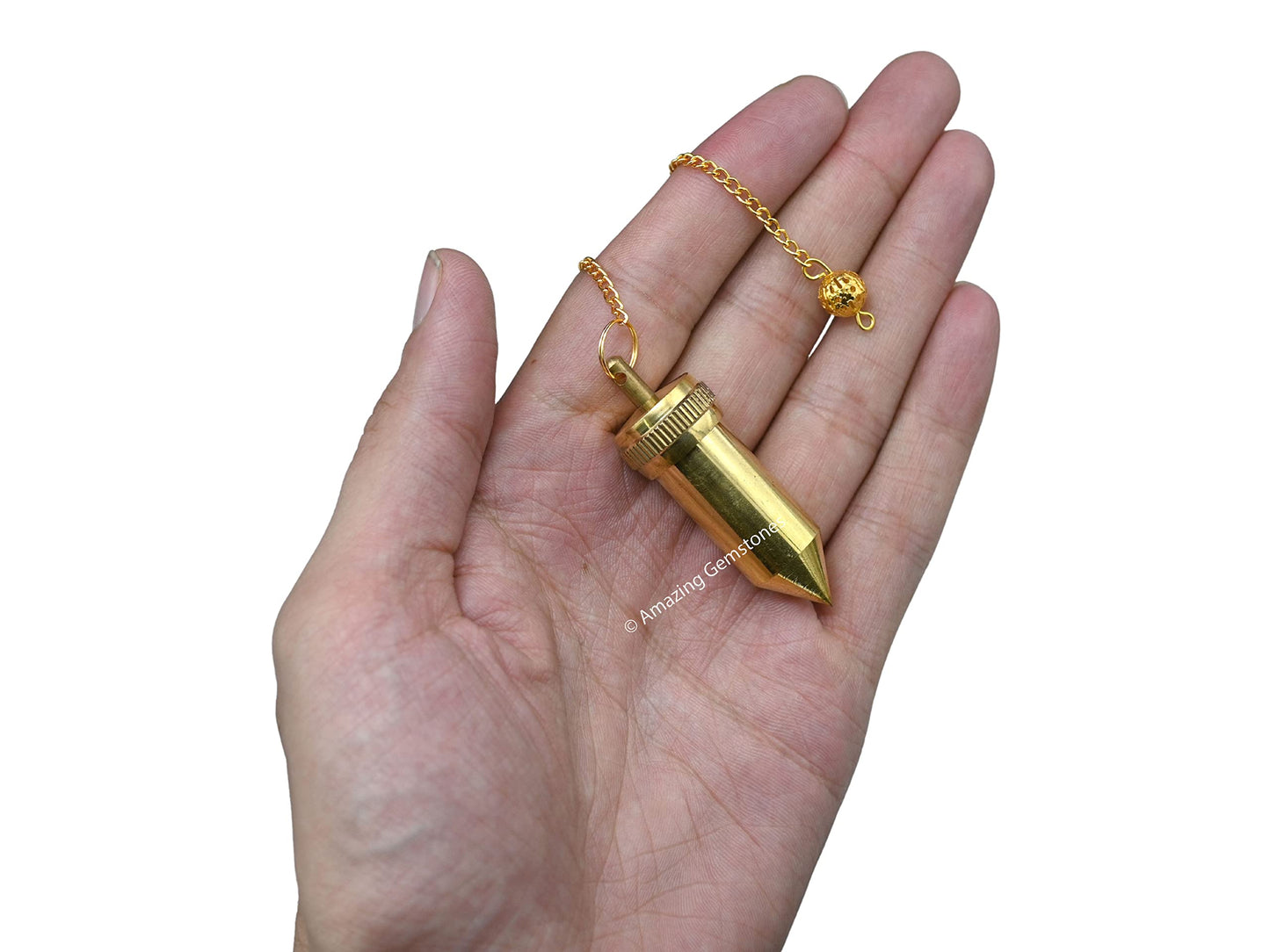 Amazing Gemstone Healing Metal Pendulums for Divination, Gold 3 Piece Open Chamber Pointed Bullet Steel Copper Pendulum High Energy Pendulo de Bronce Pendulos de Mesa MP75