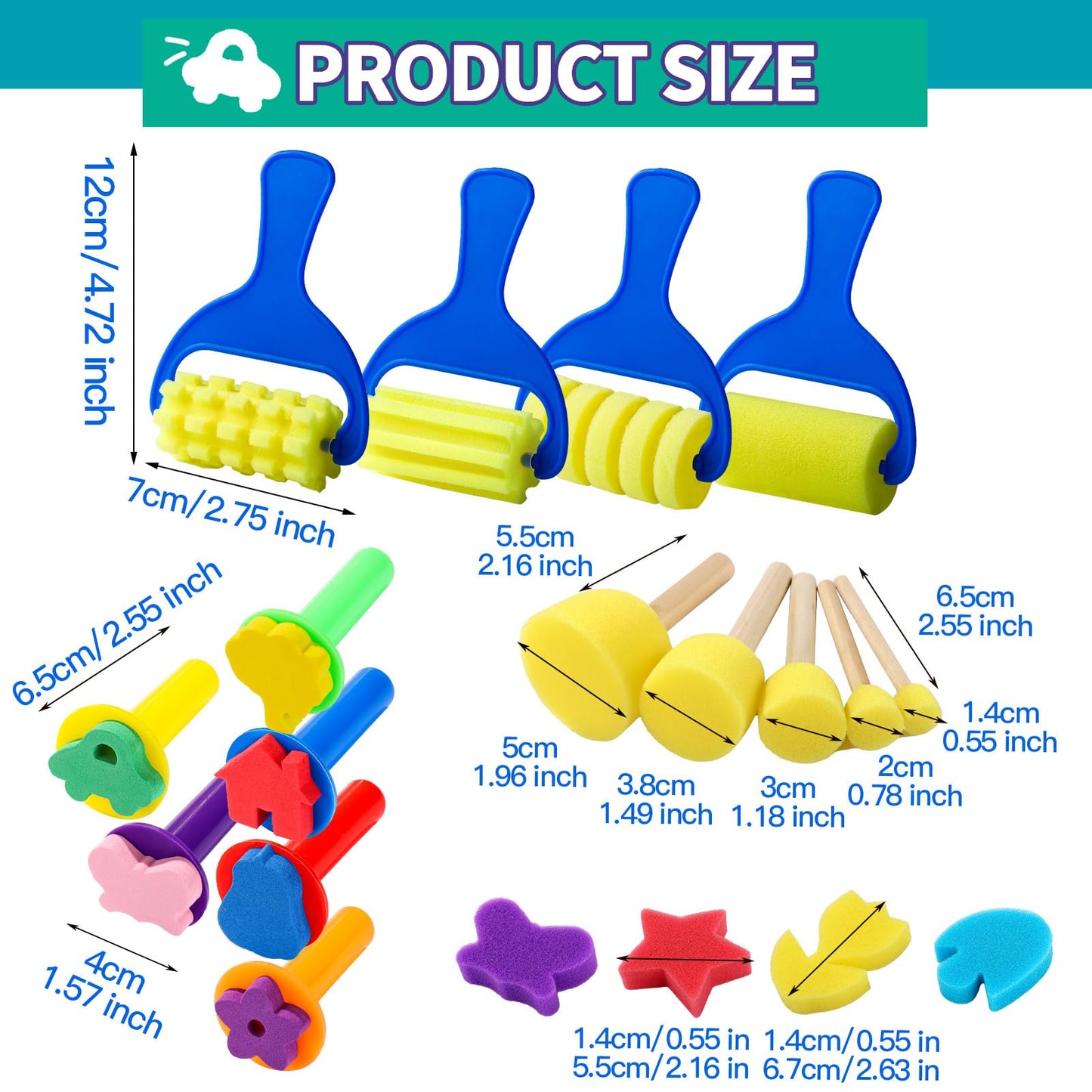 YGDZ Paint Sponges for Kids, 39pcs Early Learning Toddlers Sponge Paint Brushes Stamps Foam Art Craft Drawing Tools