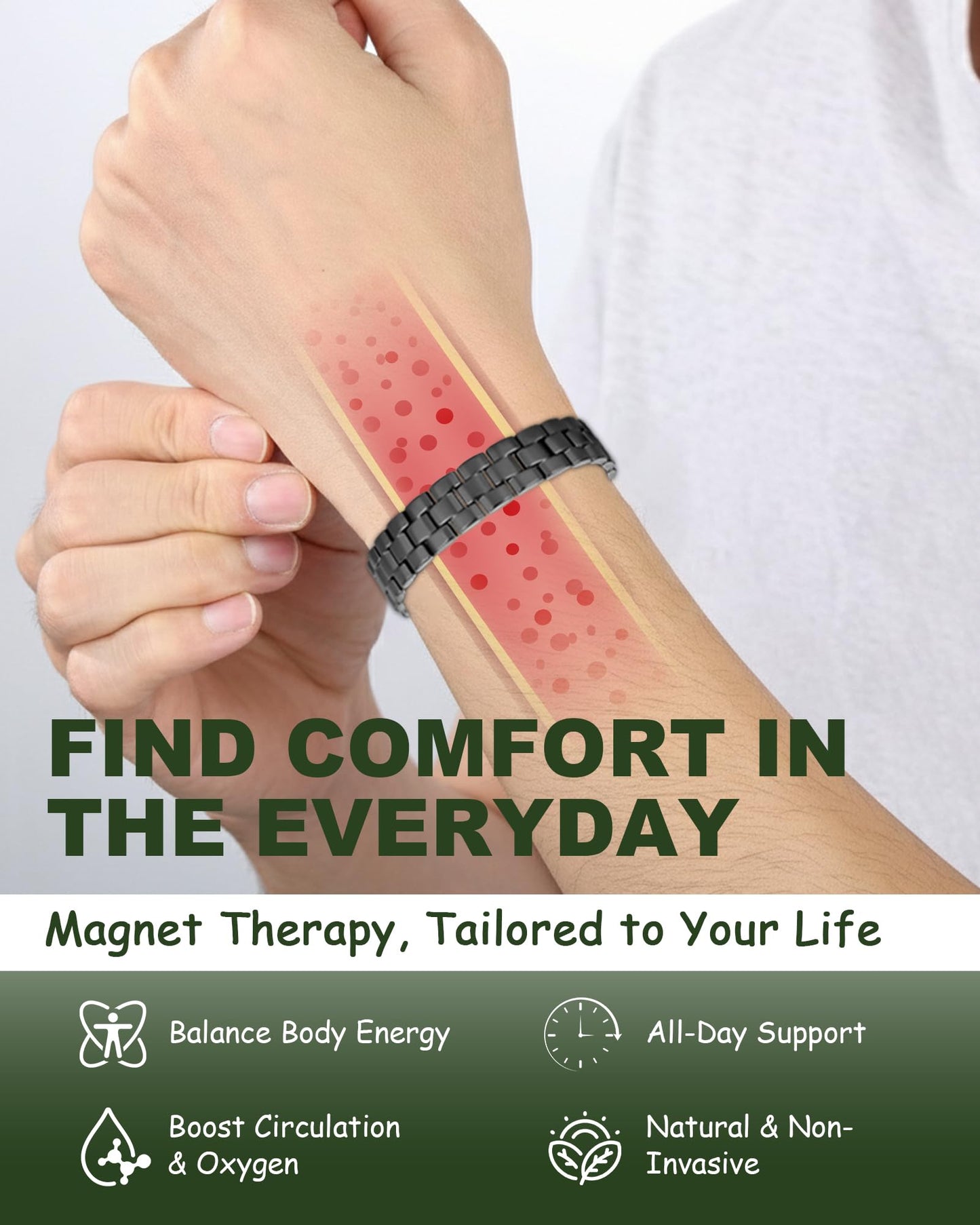 MagEnergy Mens Copper Magnetic Bracelets, 99.9% Pure Copper Bracelet with Double-Row Strength Magnets, Adjustable Jewelry with Sizing Tool