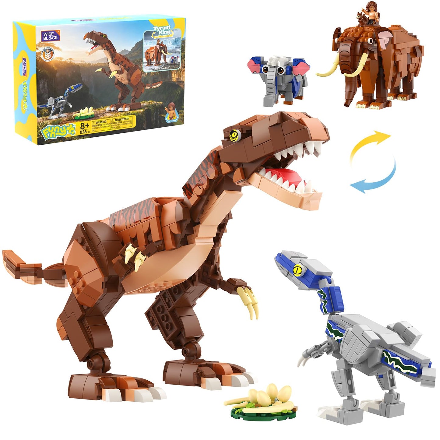 Wise Block 2-in-1 Building Toy Set, Transforms to 2 Different Animals - from Dinosaur to Mammoth, Creative Buildng Block Toys for Kids 826 pcs