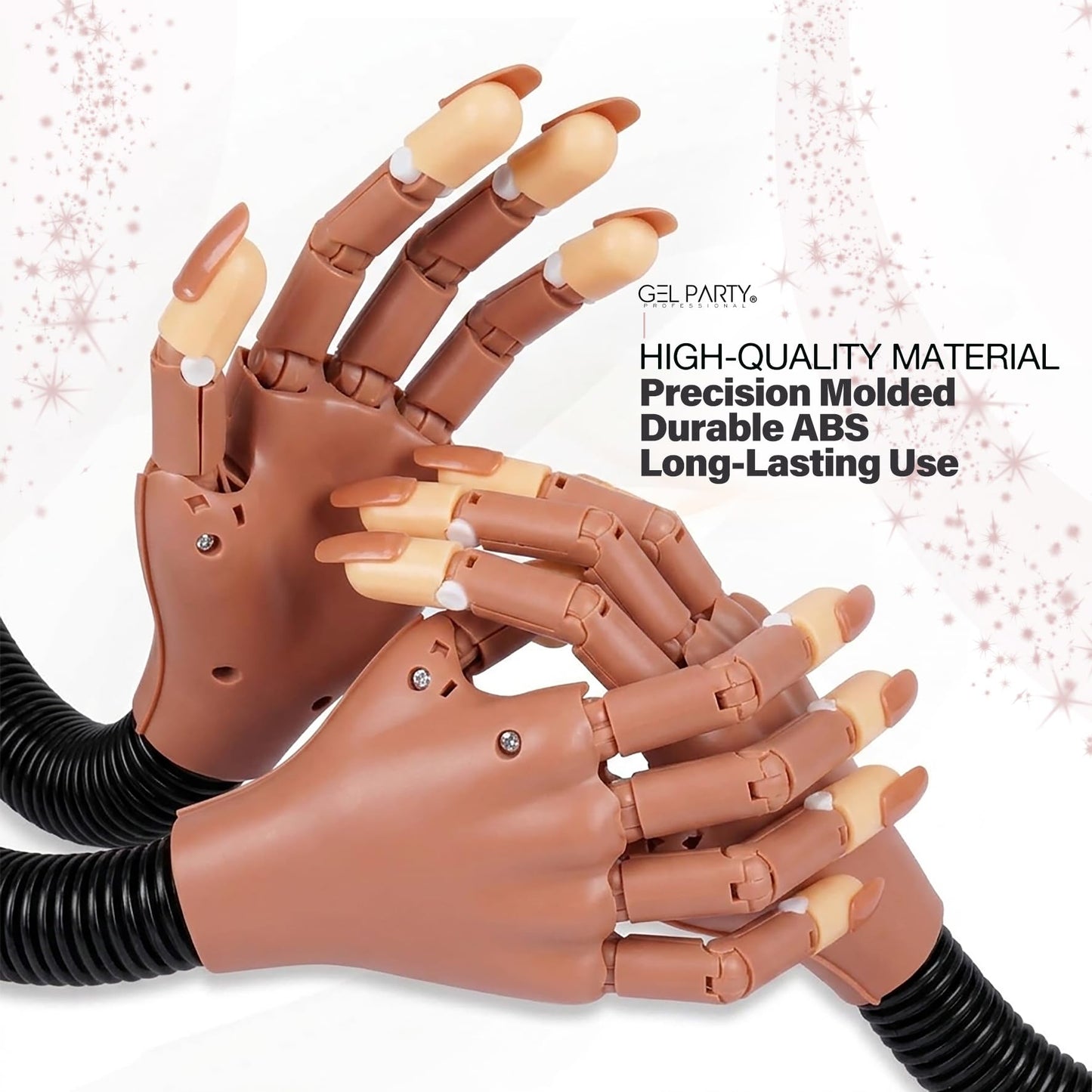 GELPARTY Flexible Nail Practice Hand with Table Clamp – Professional Manicure Training Hand for Acrylic & Gel Nails – Includes 100pcs Replacement Brown Tips, Adjustable & Reusable (Basic Hand Set B)