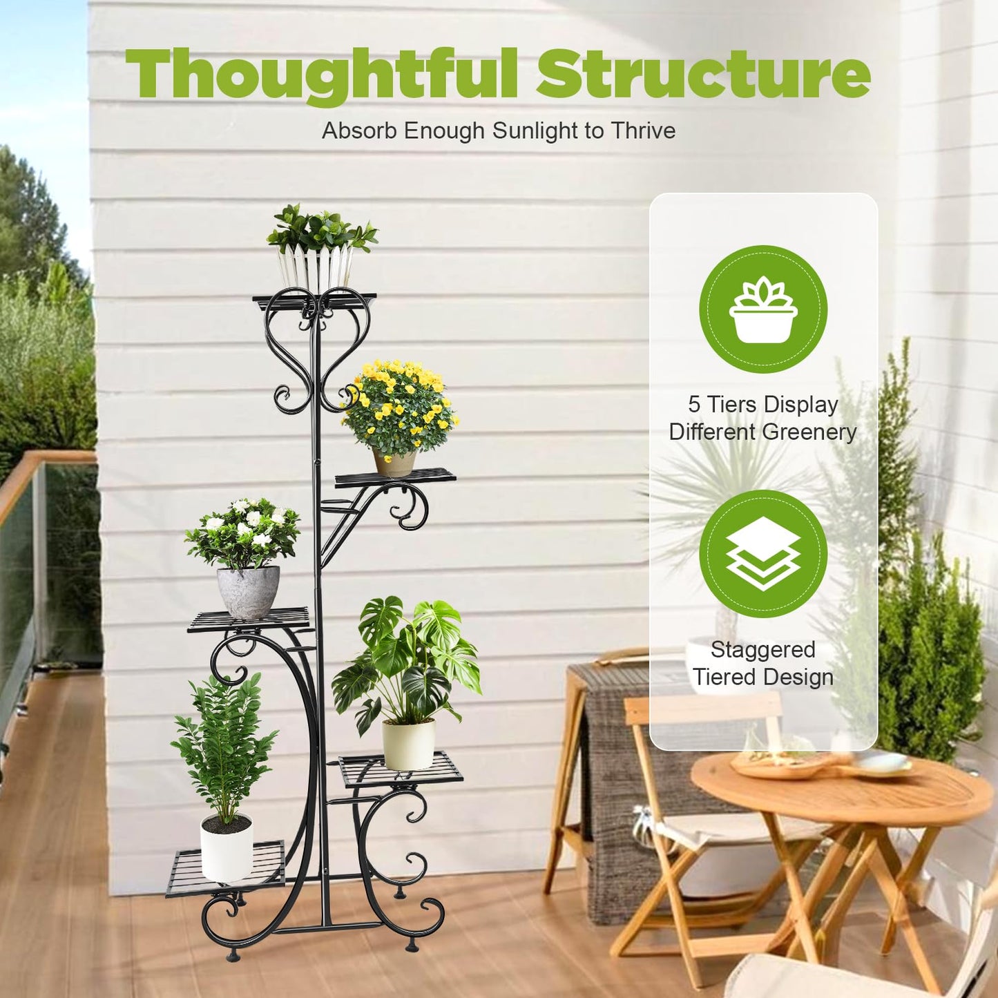 XUANIIIL Metal Plant Stand 5 Tier Outdoor Indoor Display Storage Holder Heavy Duty Corner Plant Shelf Planter Display Rack for Home & Garden