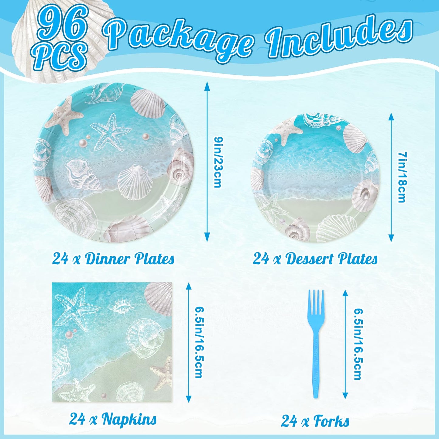 Miucat Seashell Beach Party Decorations, Ocean Seashell Plates and Napkins Party Supplies, Tableware Set for Summer Beach Birthday Party, Baby Shower, Serves 24