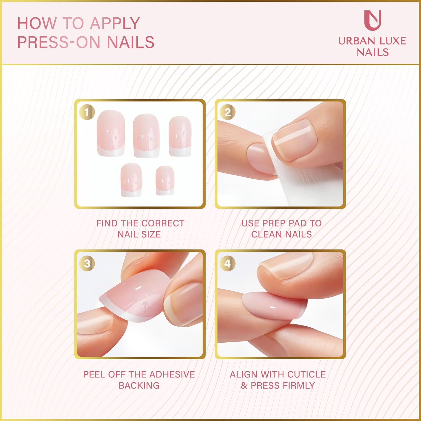 Urban Luxe Nails Premium Press On Nails - Short French Tip Press On Nails with Salon-Quality Finish, 32-Piece Set with Adhesive Tabs, Includes Jelly Glue for Nails & Prep Tools (Soft Rosy Gloss)