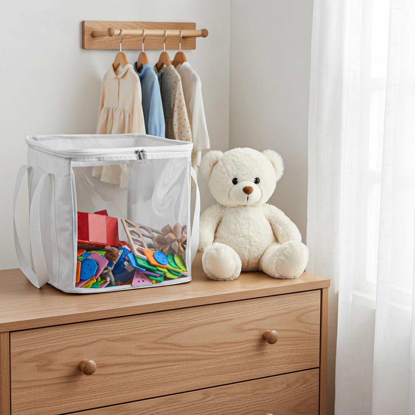 Afcabakila 3 Pack Large Storage Bins, Foldable PVC Organizer Box with Transparent Lid & Handles, Multi-Purpose Toy Clothes Books Home Decor Storage (White, 12 Inch)