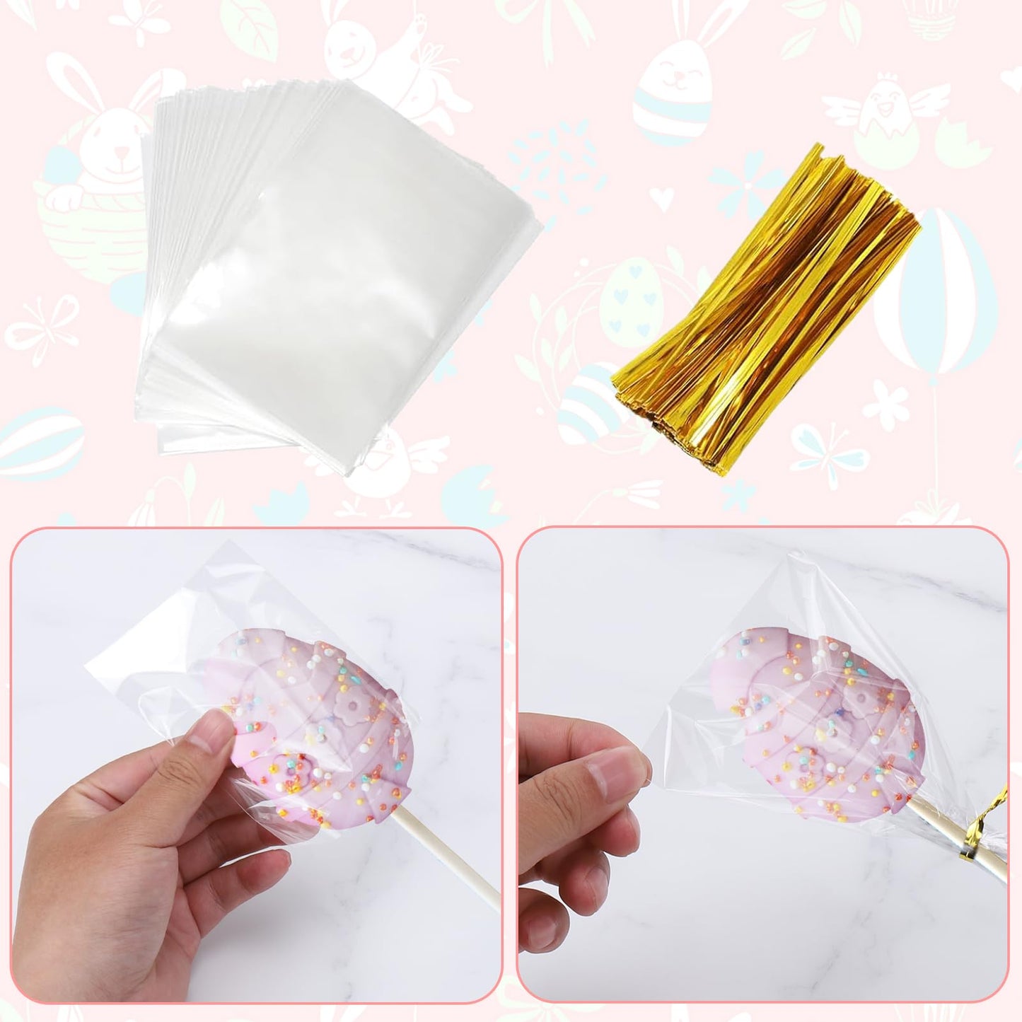 Mity Rain Easter Cake Pop Mold Kit – 2pcs Egg Silicone Molds, 100 Bags, 100 Sticks and 100 Gold Ties, DIY Egg Lollipop Molds for Chocolate, Candy, Cupcake Decorations Easter Celebrations
