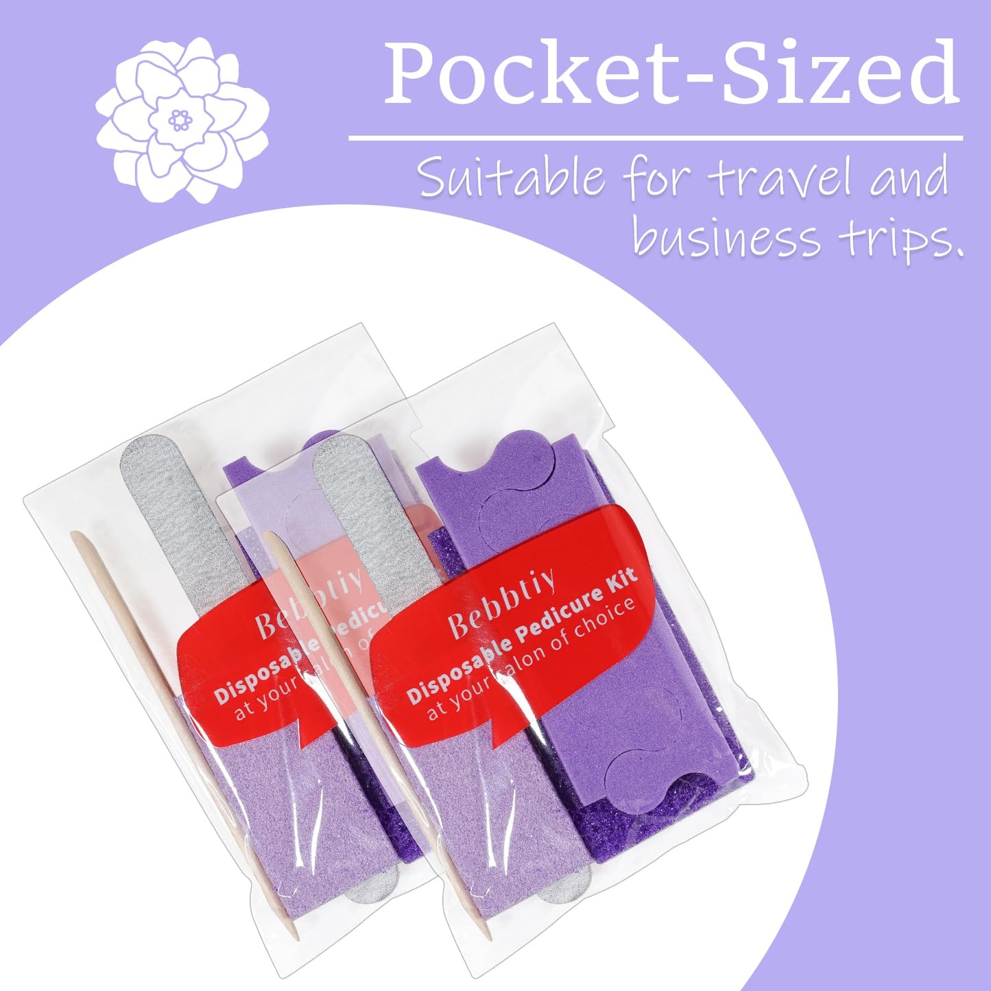 Disposable Pedicure Kit Sets, 5 in 1 Nail Salon Manicure Pedicure Kit Professional, Nail File, Pumice Pad, Mini Buffer, Toe Separator, Wood Stick, Individually Package (20, Count, 80/100 Grit)