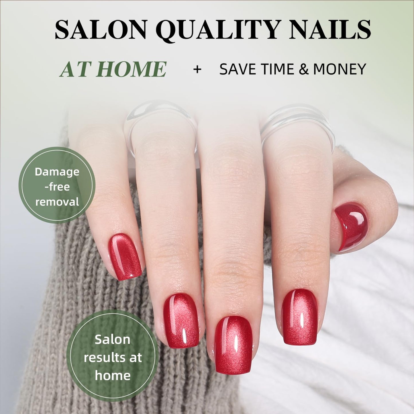 Red Cat Eye Press On Nails Square- Red Short Square Fake Nails, Cateye Press On Nails Reusable Stick On Nails in 15 Sizes, 30pcs False Nail Kit for Women & Girls (Ruby Night)