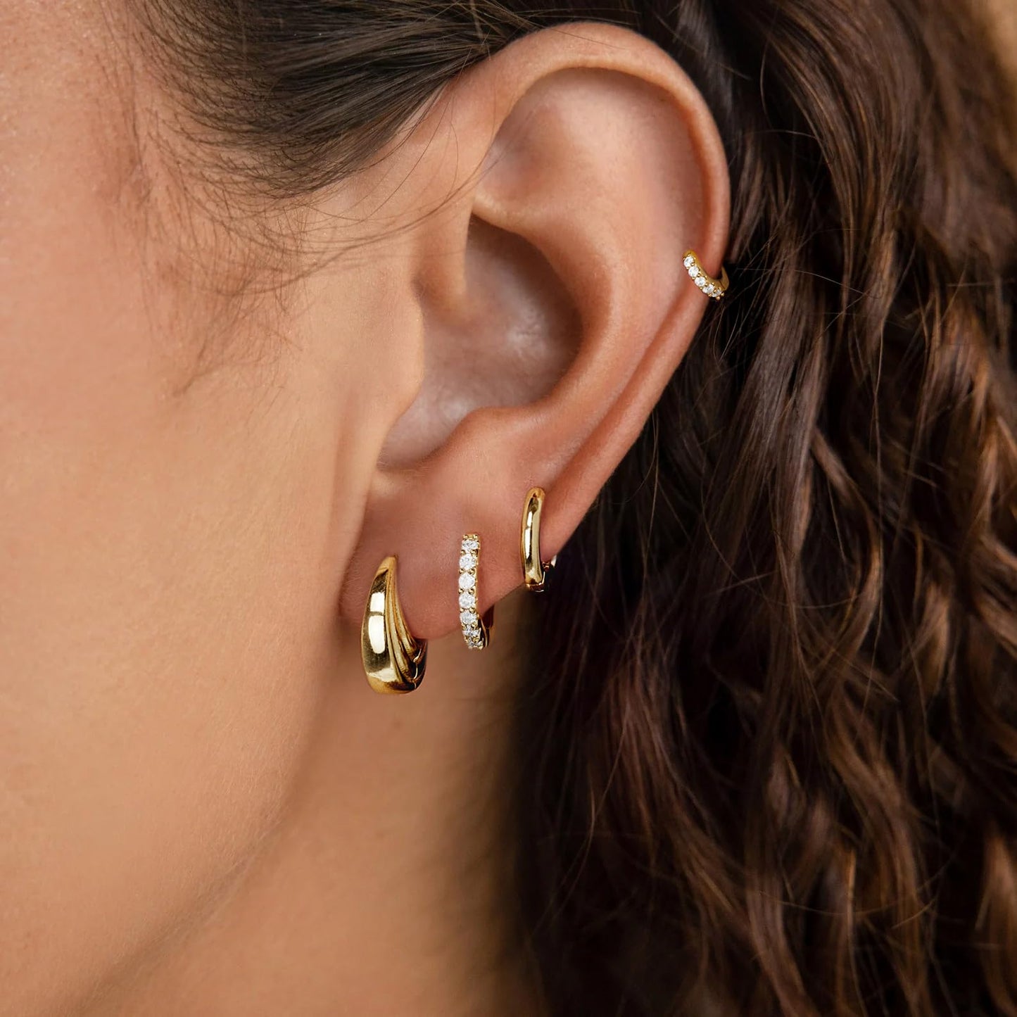4 Pairs Small Gold Hoop Earrings Set for Women, Trendy Dangle Huggie Earrings for Multiple Piercing, Cartilage Conch Cute Small Hoops Jewelry Stacks for Gifts Clip On