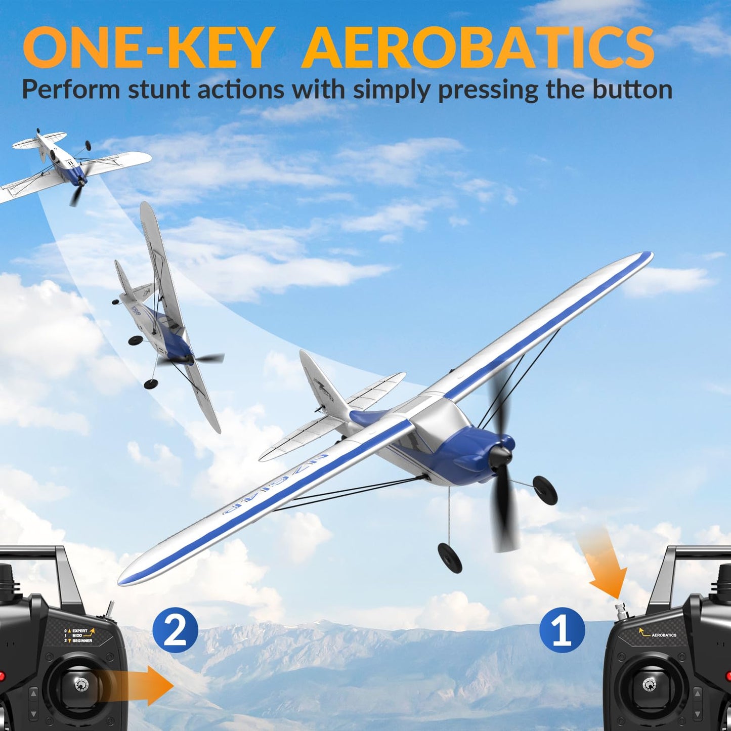 RCSHOBBY RC Plane Sport Cub 500 S2 RC Airplane RTF 4 CH Remote Control Airplane with Gyro Stabilization System& One Key Aerobatic, Ready to Fly for Beginners,Adults