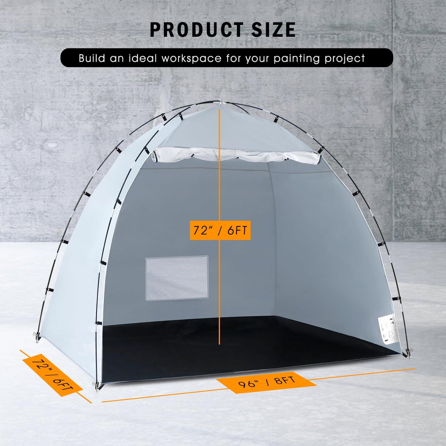 Portable Paint Booth Tent, Siebwin Large 8(L) x6(W) x6(H) ft Spray Paint Tent with Built-in Floor & Mesh Screen & Windproof Hooks for Furniture DIY Hobby Tool Spray Paint Shelter, Gray