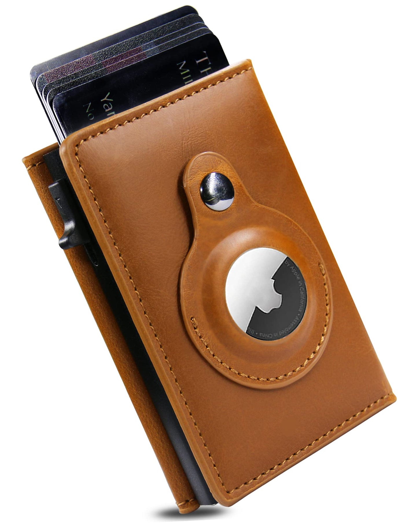 Handcrafted Leather Airtag Wallet for Men - Smart RFID Blocking Wallet with Quick ID Window & Dedicated Tracker Slot | Find My Compatible, Pop-Up Card Case