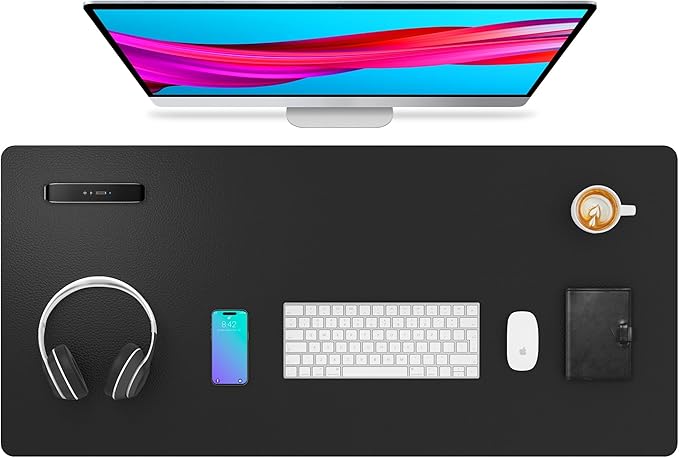 Aothia Leather Desk Pad Protector, Mouse Pad, Office Desk Mat, Non-Slip PU Leather Desk Blotter, Laptop Desk Pad, Waterproof Desk Writing Pad for Office and Home (Black,36" x 17")