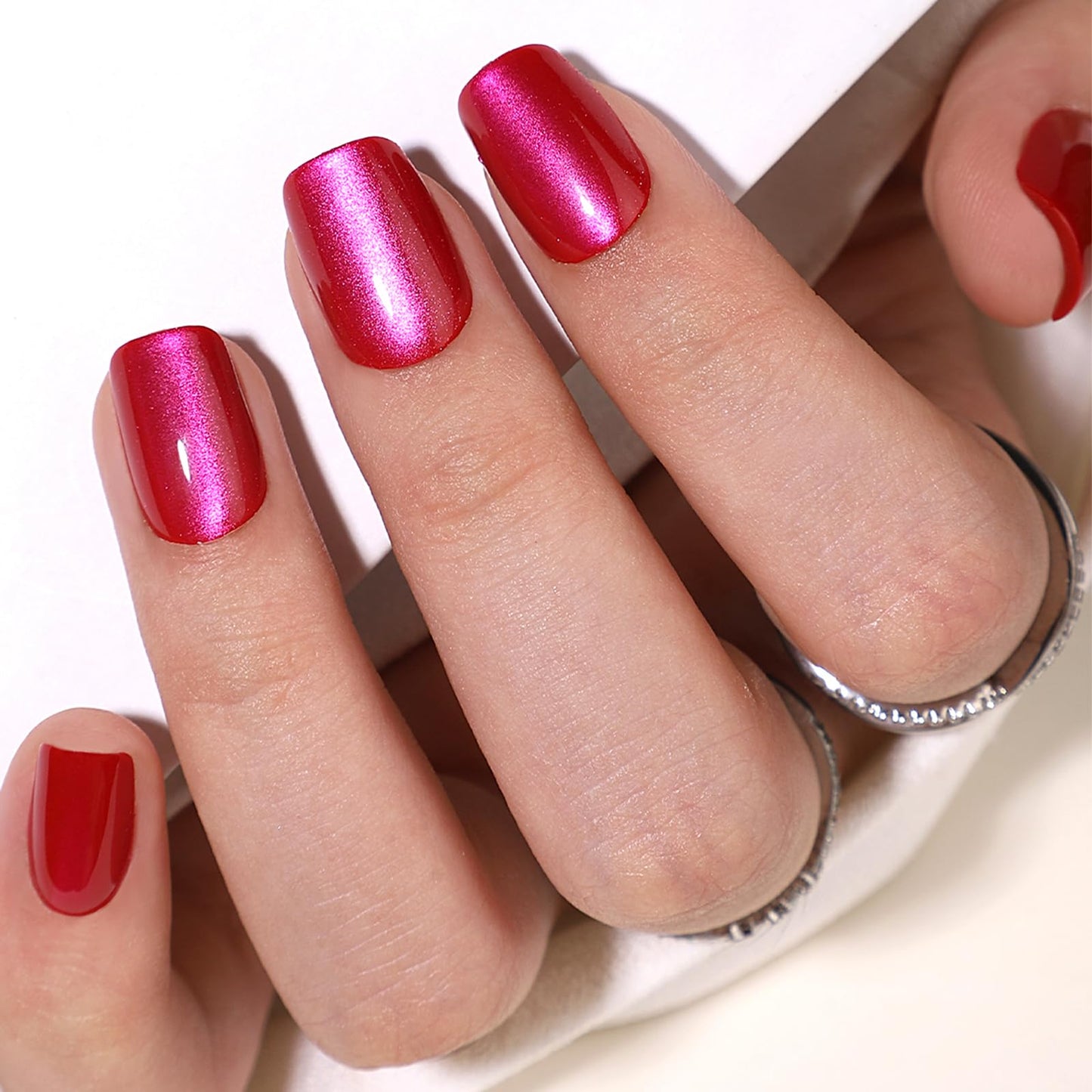 Press On Nails Short Square - Soft Gel Press on Nails Red Fake Nail Solid Colour False Nails Fit Perfectly Reusable Glossy Glue On Nails in 16 Sizes, Stick on Nails for Women Girls 32Pcs