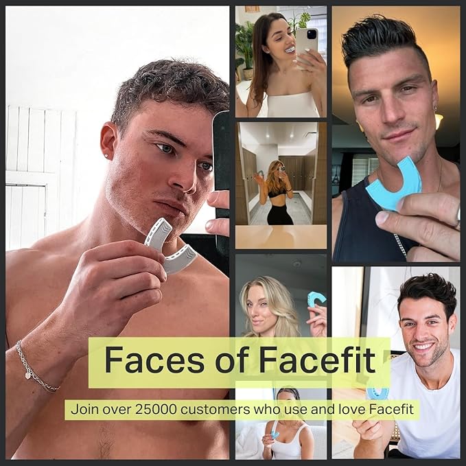 Jaw Exerciser by Facefit - Men & Women - Tone and strengthen your jawline, cheeks, chin and lips - Food-grade Silicone (Sky Blue)