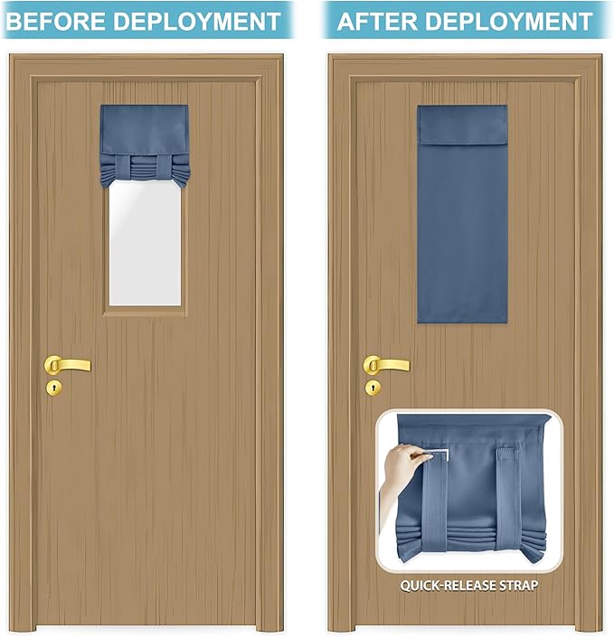 RYB HOME Classroom Door Window Cover, Blackout Shades for Classroom Windows and Doors Cover Lockdown Shades, Room Darkening Design Blocks Views, W 12 x L 30, 1 Panel, Stone Blue