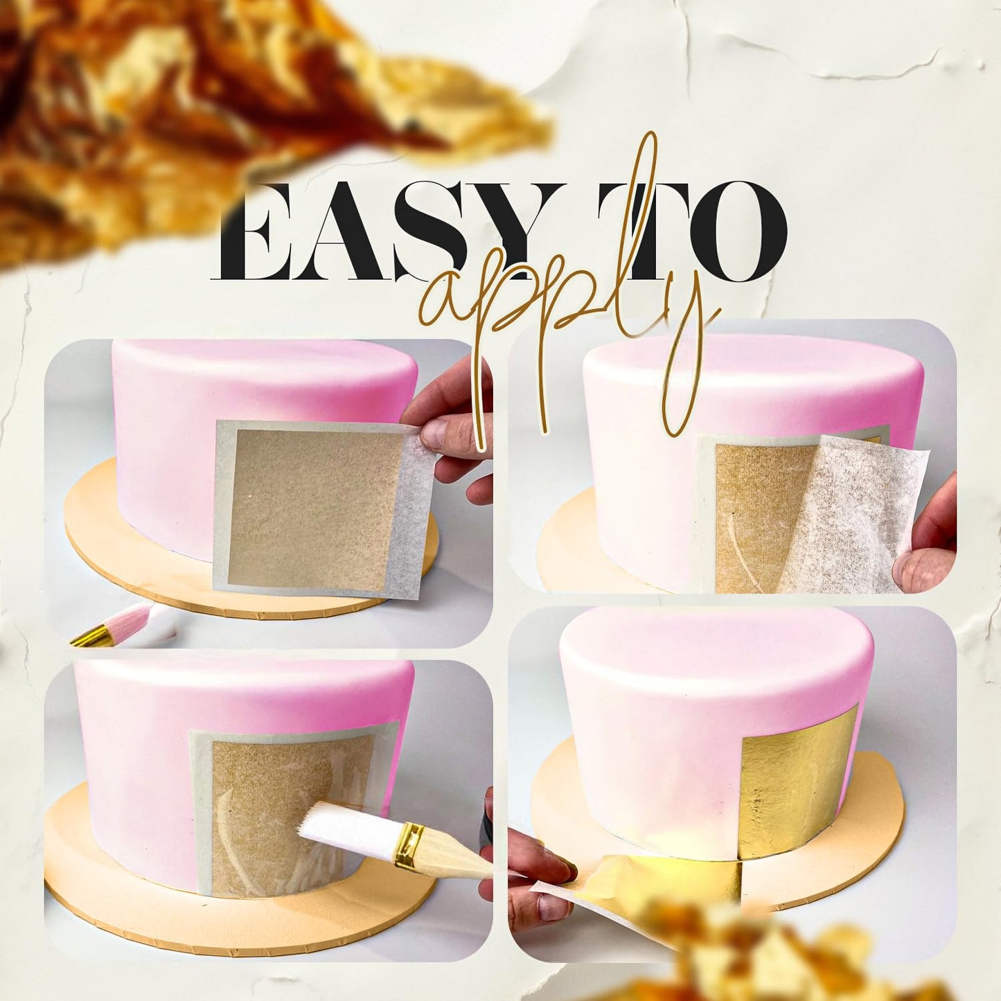 BeePoint 24K Edible Gold Leaf Sheets 20 Pcs - 1.7 x 1.7 Inches Gold Leaves for Cake Decorating, Baking & Cooking, Art & DIY Projects, Gilding Crafting, Makeup & Home