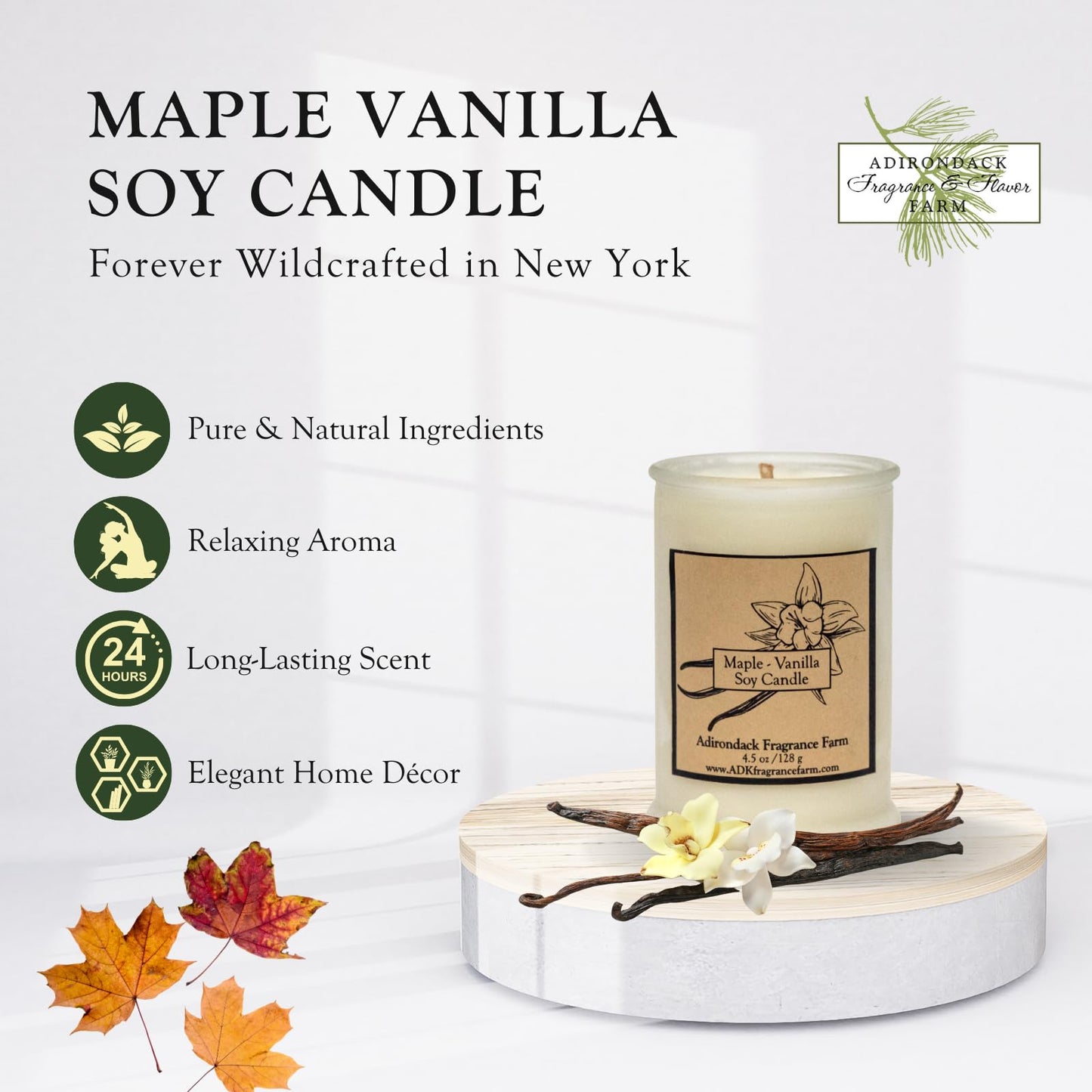 ADK Maple Vanilla Scented Candle, 4.5 Oz Aromatherapy Candle, Proudly Poured in The USA, Natural Wax for Relaxation and Home Décor, for Gift, Kitchen, and Living Spaces
