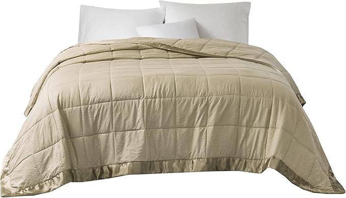 Madison Park Cambria Down Alternative Blanket, Premium 3M Scotchgard Moisture Wicking Treatment, Lightweight and Soft Bed Cover For Summer with Satin Trim, Oversized King Taupe