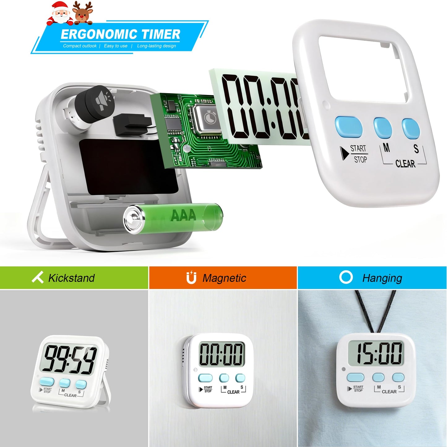 Antonki 2 Pack Digital Timer for Kids, Magnetic Countdown Kitchen Timers for Cooking, Egg, Classroom, Teacher, Exercise, Study, Oven - Battery Included