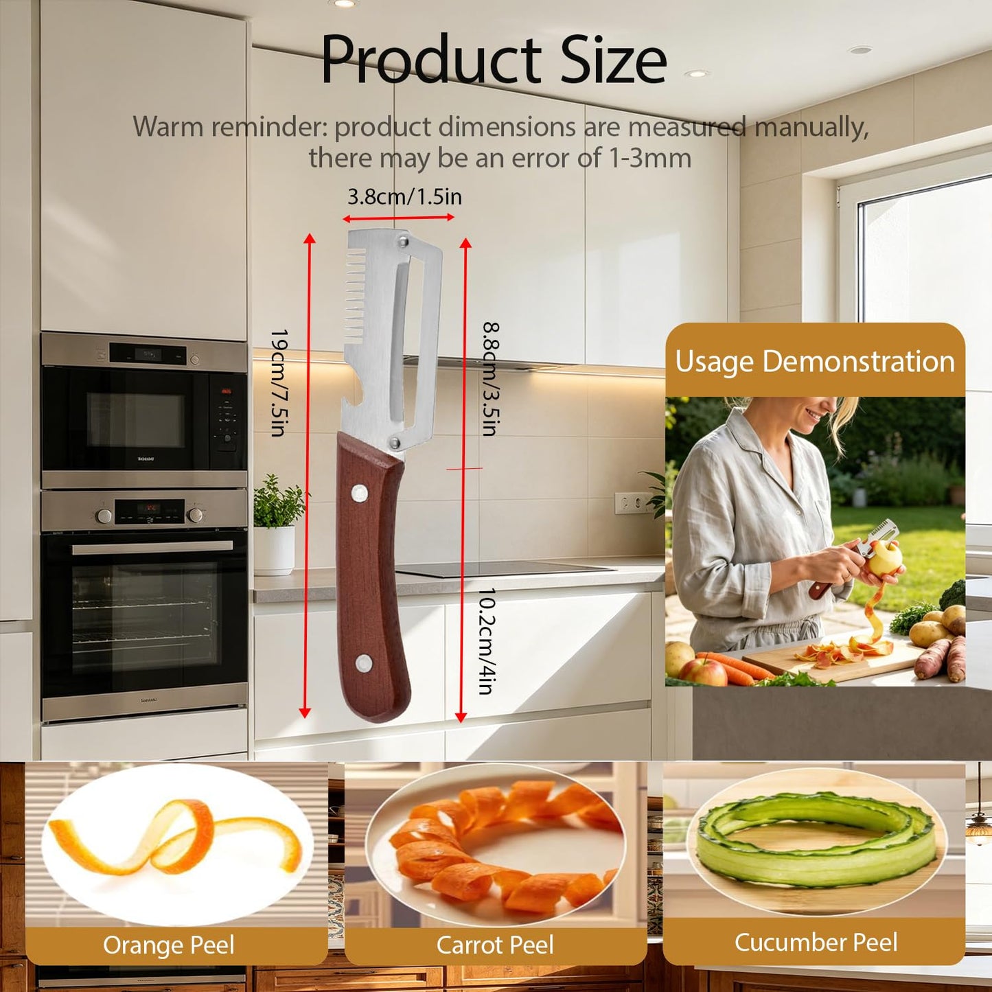 Multi-Functional Vegetable Peeler with Wooden Handle,3-in-1 Stainless Steel Stainless Steel Veggie Cutter with Bottle Opener,Kitchen Tool for Fruit Veggie Pumpkin That Need to Be Peeled(2PCS)