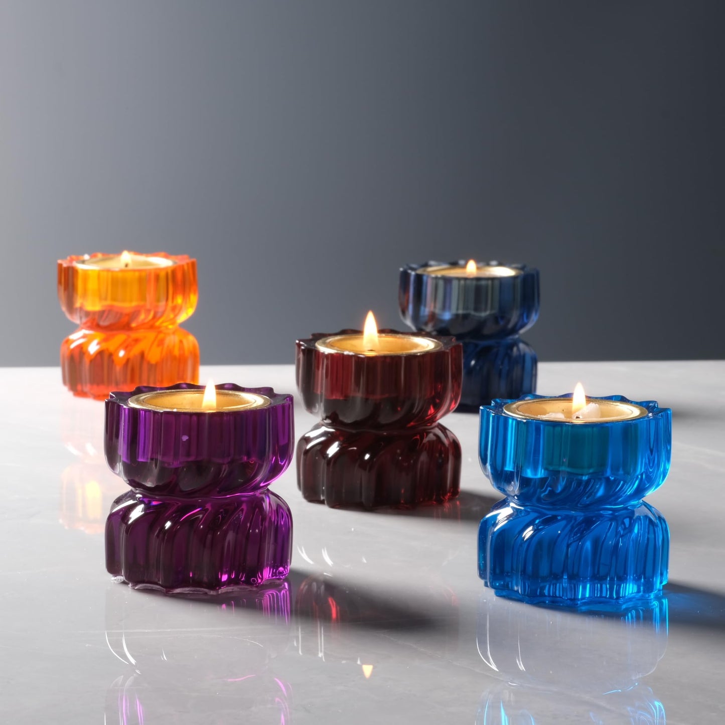 ICNBUYS Twizzle Twist Tealight Holder, Decorative Tealight Candle Holder Table Display, Romantic Unique Home Décor, Housewarming Gift, Spiral Sculpture Diwali Tea Light Stand Purple Resin Set of 2