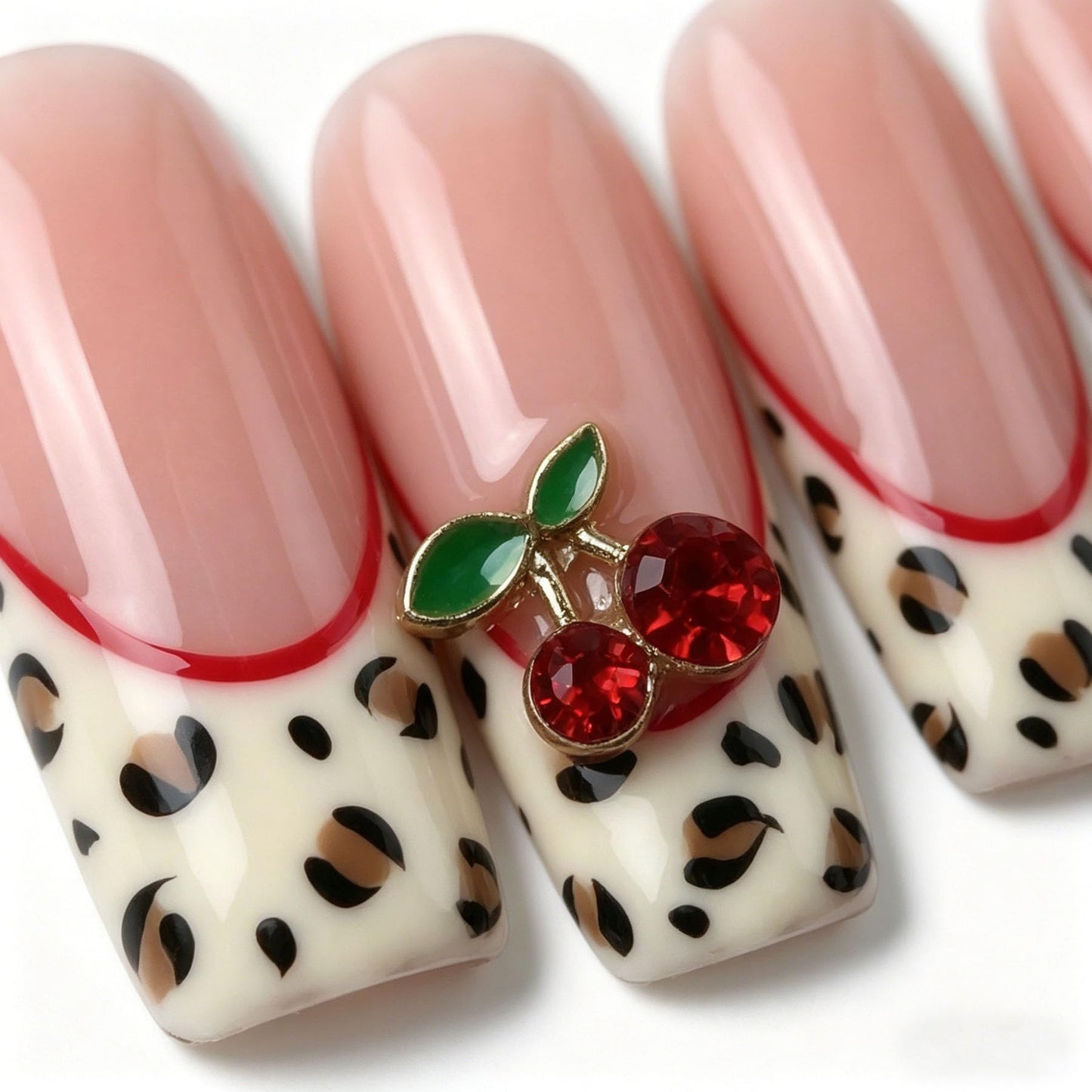 Long Square Press on Nails Handmade 3D Cute Glue on Nails for Women, Luxury Homemade Press on Nail Art Design, Fake Nails with 3D Nail Charms Size M 4