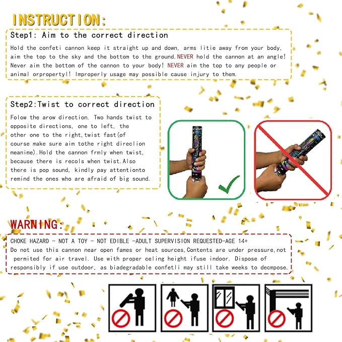 12" Purple & Gold Confetti Cannons - Party Poppers for Birthday Graduation Wedding Celebrations - Easy to Use - Pack of 6