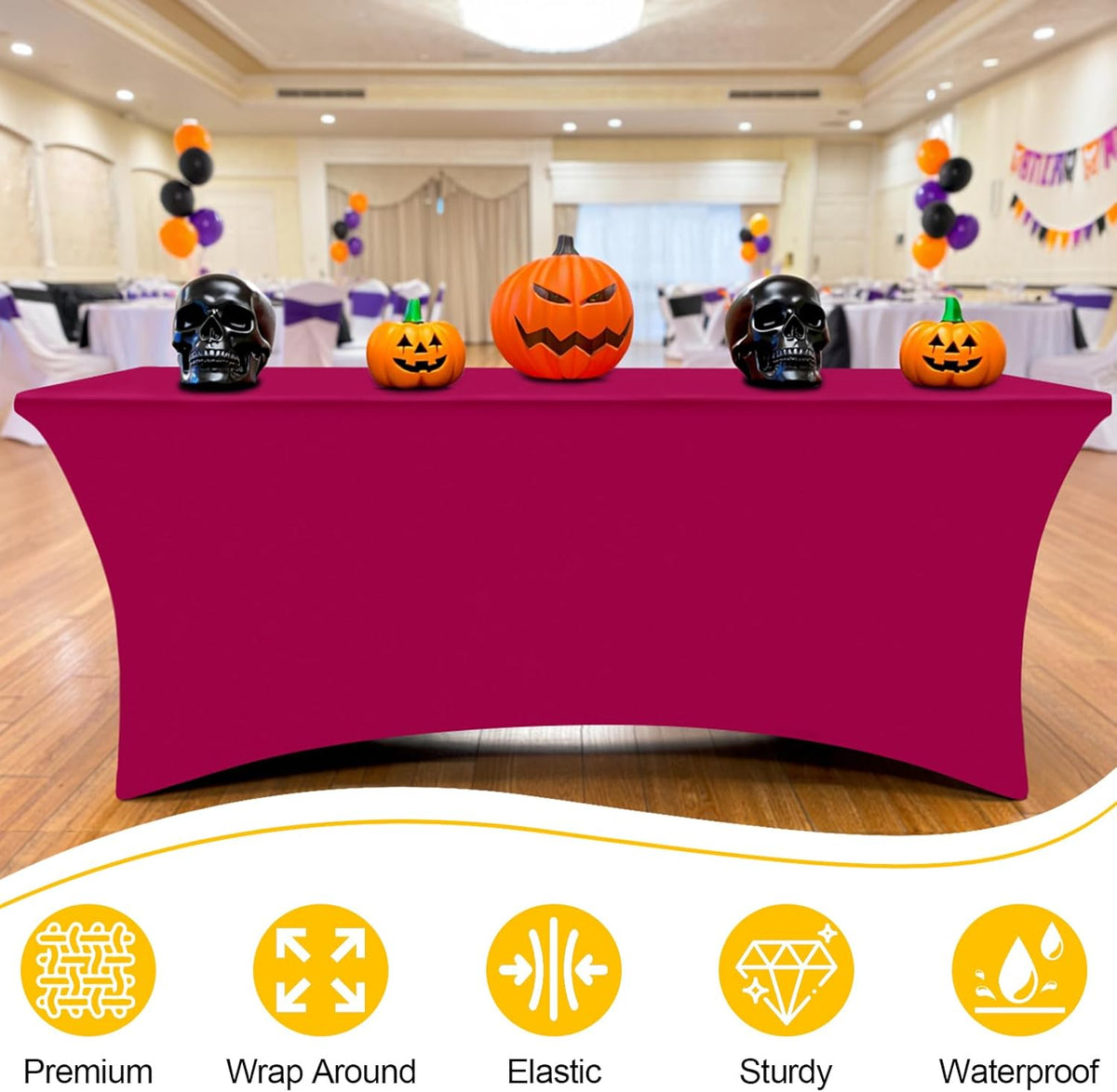 Smiry 2 Pack Spandex Table Cloth 5FT, Elastic Fitted Stretch Tablecloths for Rectangle Tables, Washable Table Cover for Outdoor, Wedding, Banquet & Parties (Fuchsia, 60Lx30Wx30H Inch)