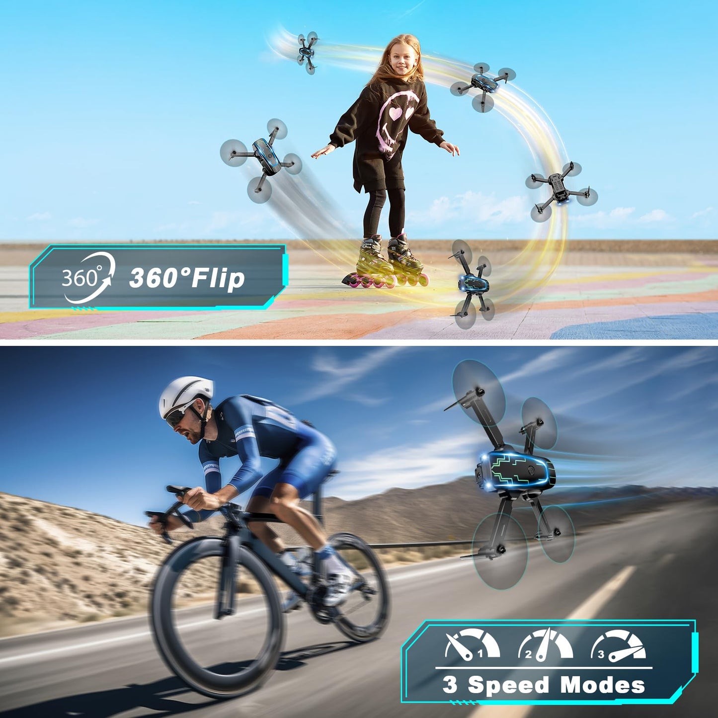 Mini Drone with Camera for Adults Kids - 1080P HD FPV Camera Drones with 90° Adjustable Lens, Gestures Selfie, One Key Start, 360° Flips, Toys Gifts RC Quadcopter for Boys Girls with 2 Batteries