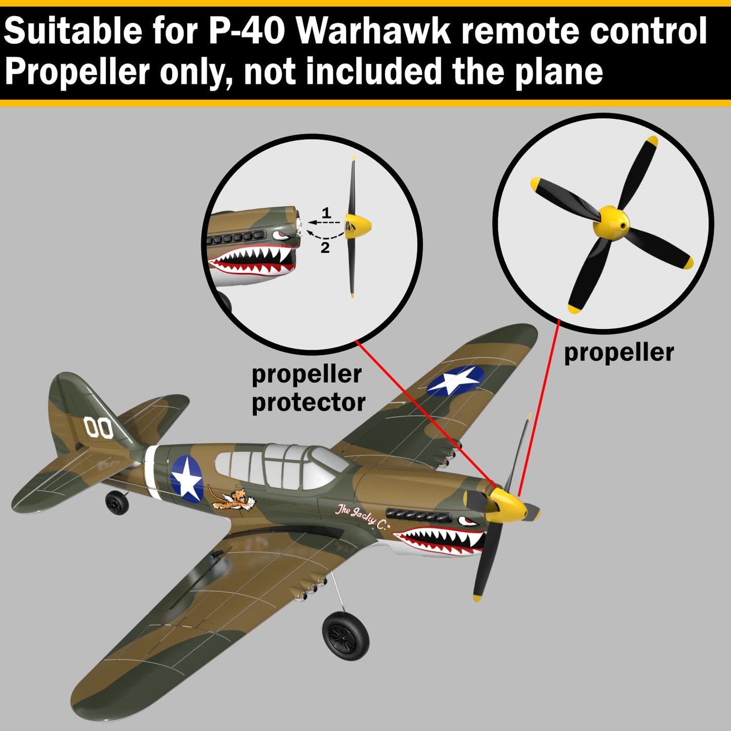 LEAMBE 3 Sets of 4-Blade Propeller Spare RC Plane Propellers Compatible with P51 Mustang & P40 Warhawk Remote Control Airplane Nose Cone