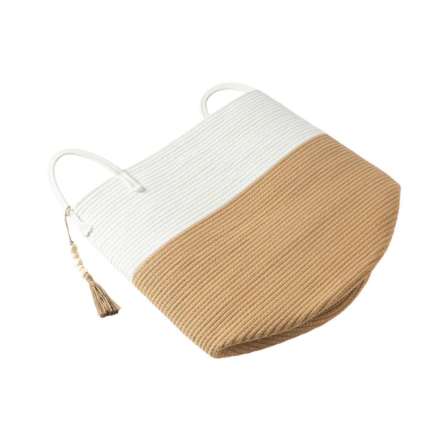MANYOND Blanket Basket 58L, Woven Laundry Hamper Tall Laundry Basket with Boho Wooden Tassels, Large Cotton Rope Storage Basket for Blankets Pillows Toys, Living Room Nursery Bedroom Decor