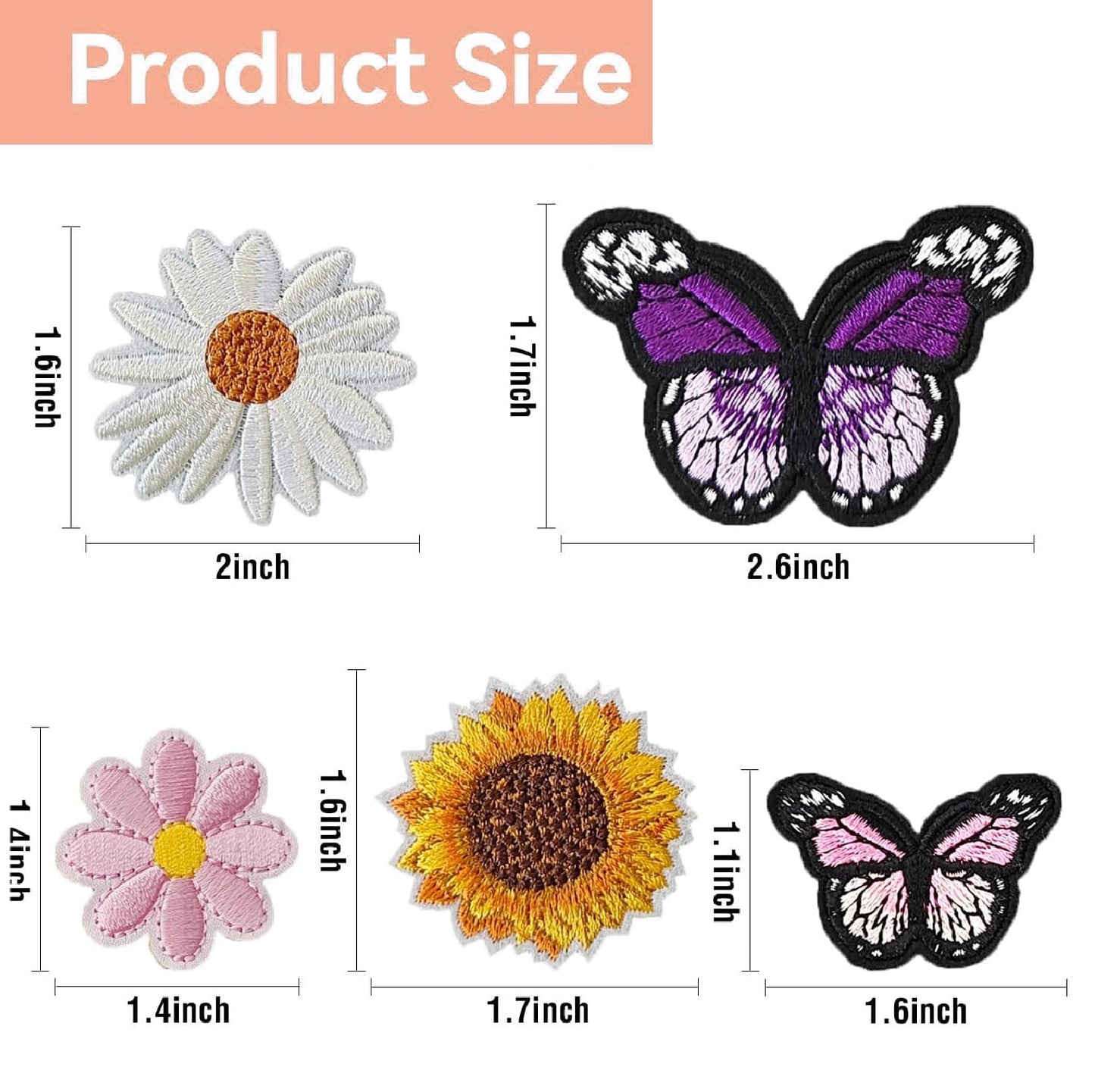 AXEN 42pcs Butterfly and Flower Iron on Patches, Flower Themed Patches Embroidered Applique for Clothing, Jackets, Hats, Backpacks, Jeans