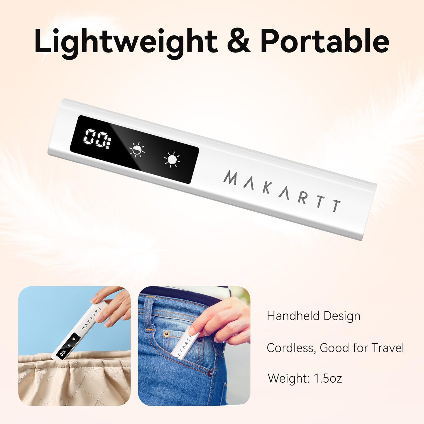 Makartt UV Nail Lamp, Handheld Flash Cure Lamp with Painless Mode Rechargeable Portable Nail Light 800mAh with LCD Display & 3 Timers for Home & Salon(White)