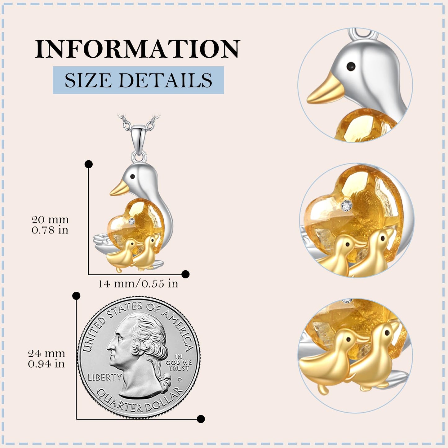 AENEAS Valentines Day Gifts for Women Her Mama Duck Necklace for Women 925 Sterling Silver Mother Duck Citrine Pendant Necklace Cute Animal Jewelry Gifts for Mom
